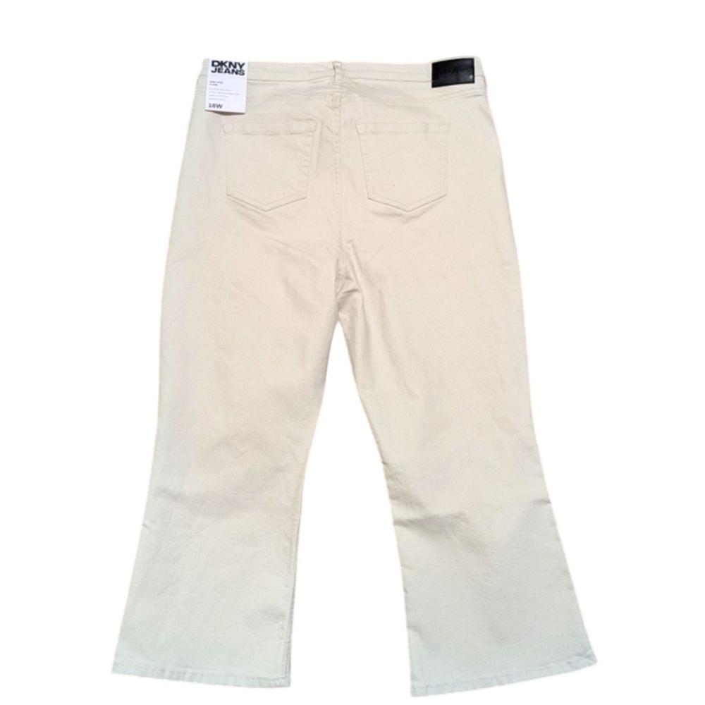 DKNY Jeans Women Plus 16w 16 1X Tan Williamsburg High Rise Flare Crop Denim Pant
